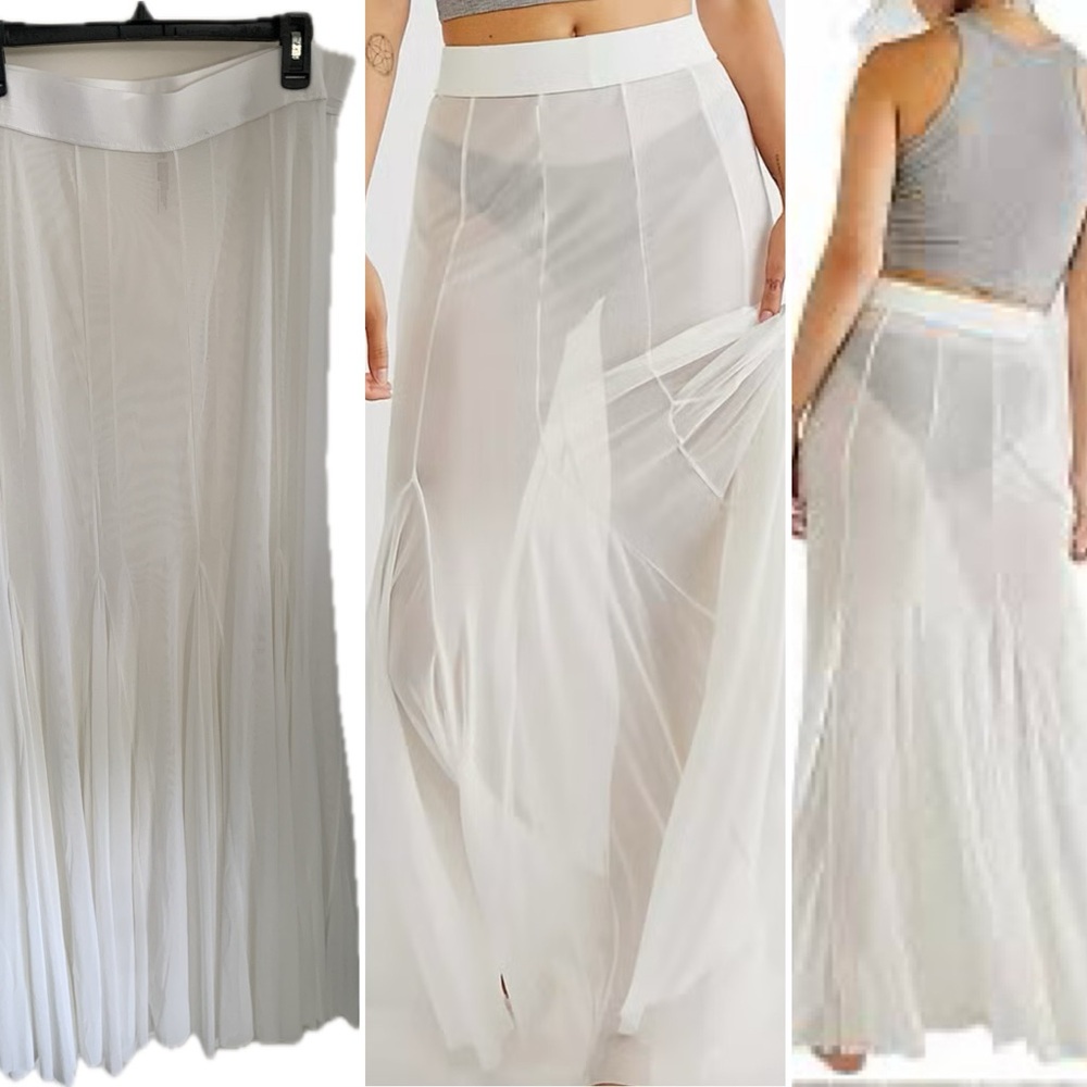 Free People Sheer White mesh see through Gadot bridal Maxi Skirt half slip XL